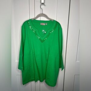 Quacker Factory 2 Piece Coral / Spearmint Sequin V Neck Tops Women’s Plus 2X NWT